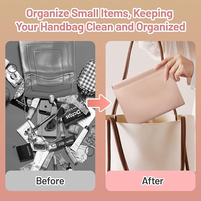 4 Pack 7.1"×5.5" Small Makeup Bag for Purse, Soft Pouches for Purse & Coin Purse for Women, PU Leather Mini Makeup Pouch, No-Zipper Portable Bag for Cosmetics Headphones Jewelry