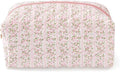 Floral Makeup Bag,Floral Quilted Makeup Pouch,Large Cosmetic Bag,Fashionable Travel Makeup Pouch, Cute Pink Makeup Bag,Puffy Coquette Make up Bag, Attractive Quilted Make up Bag
