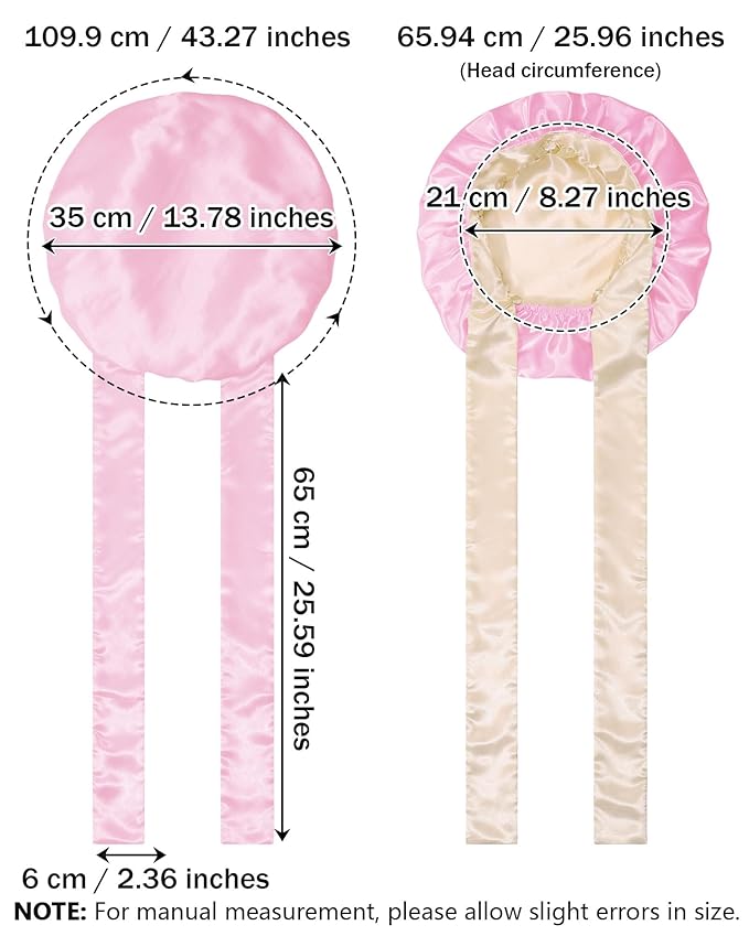Satin Bonnet Silk Hair Wrap for Sleeping - Reversible Bonnets for Curly Hair - Double Layer Night Cap with Tie Band (Champagne + Pink)