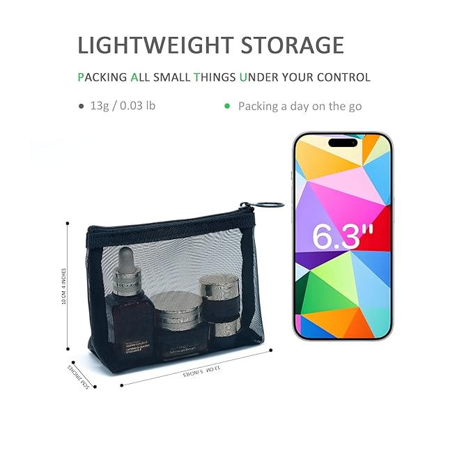 patu Widened Mini Zipper Mesh Bags, Size S, 5" x 4" x 2", 5 Pieces, Beauty Makeup Lipstick Cosmetic Accessories Organizer, Small Travel Kit Storage Pouch, Assorted Colors