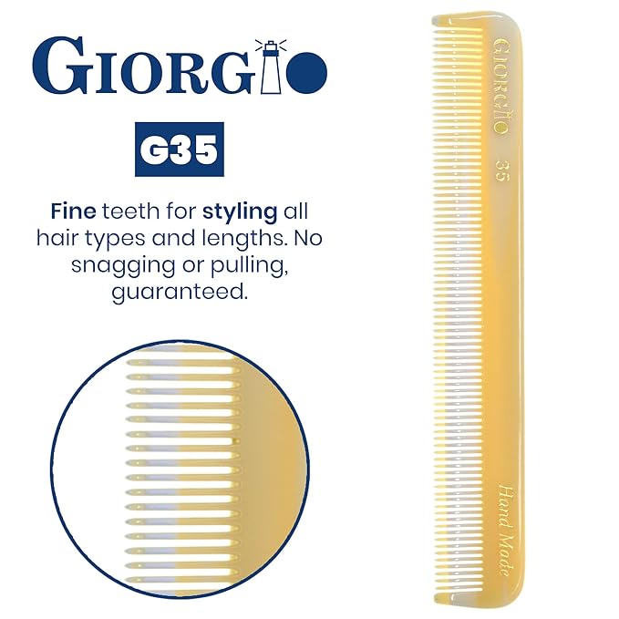 Giorgio G35 Handmade Fine Tooth Pocket Comb for Men, Mustache and Beard Comb for Men, Travel Combs for Everyday Grooming or Styling Hair, Saw Cut and Hand Polished (4.6")