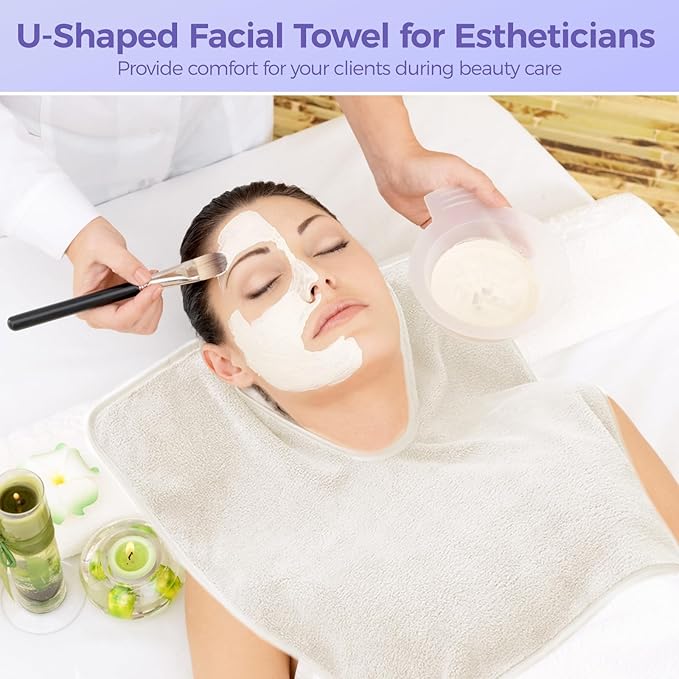 DIMEGON 12 PCS U-Shaped Facial Towels, Soft Coral Fleece Face Cloths for Beauty Salons, Skin Care, SPA Centers