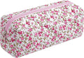 Cute Floral Makeup Brush Bag Small Cotton Quilted Cosmetic Bag for Women Travel Toiletry Zipper Make Up Pouch (Red Floral)