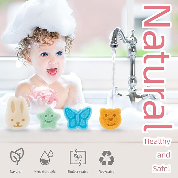 Konjac Baby Sponge Set for Bathing - Natural Soft Bath Sponges for Infants Newborns Toddlers with Cute Cartoon Shapes Safe Organic Kids Baby Bath Loofahs Ideal for Toddler Bath Time (5pcs)