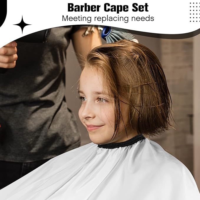 Jeyiour 6 Pieces White Barber Cape Professional Hair Cutting Salon Cape with Adjustable Snaps for Haircuts Coloring Adults Women Men Shampoo, 55 x 47 Inches