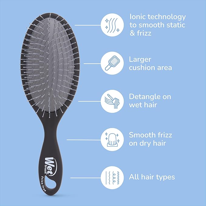 Wet Brush Frizz-Free Detangler Brush with Ionic Technology, Black, Provides Frizz Control, Reduces Static, and Smooths All Hair Types, Best for Dry Hair, Made for Women, Men & Kids