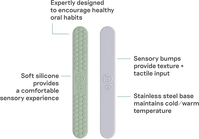 ezpz Sensory Tongue Depressors - All Ages (2 Pack in Sage/Pewter) - Silicone/Stainless Steel Tongue Depressor for Visibility Into The Mouth + Healthy Oral Care Routine
