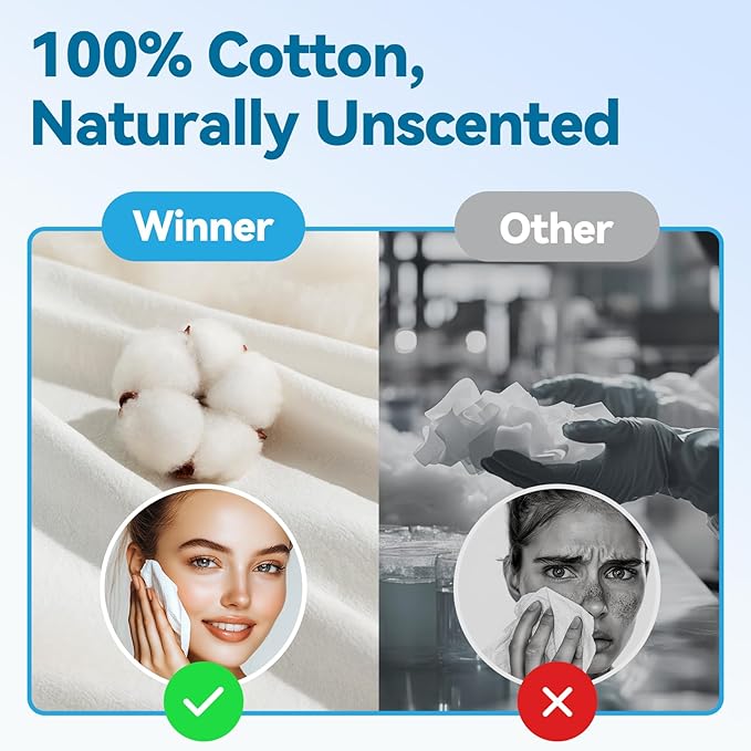 Winner Cotton Face Towels Box, 100% USDA Biobased Facial Towelettes, Disposable Face Towel XL, Odor-Free, Ultra Soft Makeup Remover Wipes for Sensitive Skin, Biodegradable, 100 Ct, Pack of 1