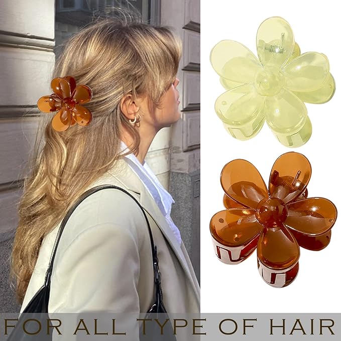 Flower Hair Clips 8PCS, Large Claw Clips for Women Girls Thick Thin Hair, Strong Hold Non slip Big Matte Dasiy Jaw Clamps Hair Accessories 8 Colors