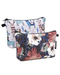 WANDF Cosmetic Bag for Women Makeup bag Organizer Mini Makeup Pouch for Purse Water Resistant Girls Gift(2pcs Alpacas+Flower)