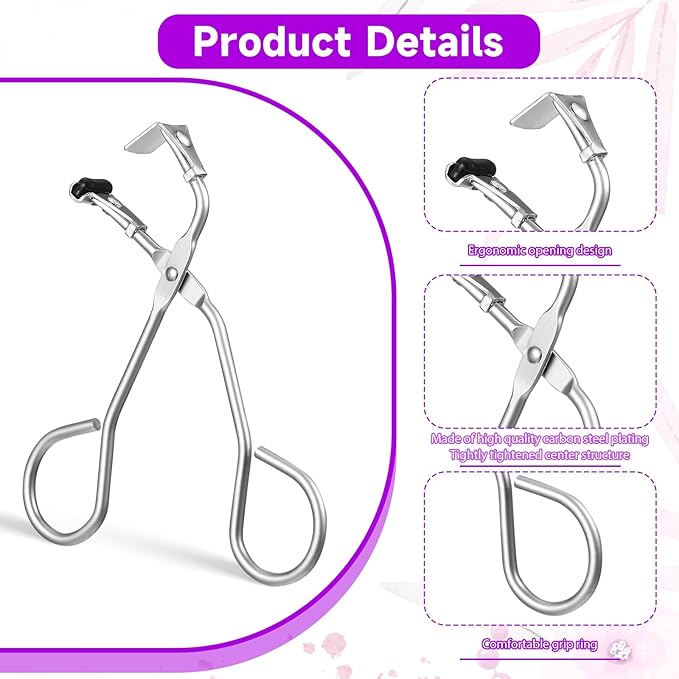 2pcs Mini Eyelash Curler Metal, Silicone pad Eyelash Curler Non-Closed Edge Lashes Curler Mini-Handled Eyelash Tools No Pinching or Pulling Lash Curler Segmented Curler Makeup Tool Fits Most Shapes