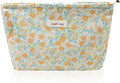 Wudygirl Aesthetic Cosmetic Bag Travel Toiletry Bag Makeup Bag Canvas Makeup Pouch Toiletry Bag for Women and Girls Large Capacity Makeup Bag Floral Pencil Pouch with Zipper (Yellow Floral)
