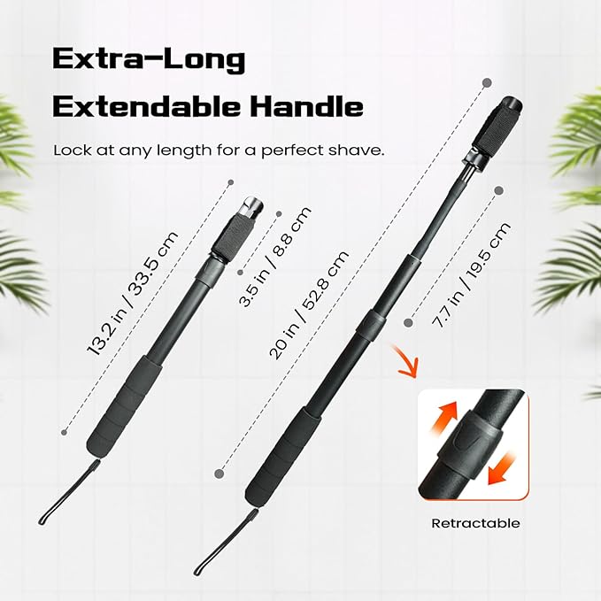 Safety Razor Extension Handle with Adjustable Length for Leg Razor,Back Shaver for Men,Multi-Function Extension Shaver Handle can be Fitted Lotion Applicator,Hair Brush for Wet or Dry - Black