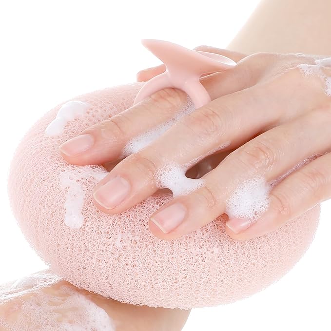 2 PCS Soft Sunflower Suction Cup Bath Ball Bath Body Brush Exfoliating Mesh Sponge Cleaning Scrubber Sponge with Finger Rings Shower Loofah Sponges for Women Men Scrub The Body Accessories