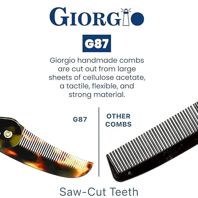 Giorgio G87 Fine Tooth Comb works as a Mustache and Beard Comb for Men - Add to any comb set, Handmade, Saw-cut, Hand Polished Pocket Styling Combs for Everyday Grooming and Hair Care Tokyo (4.5")