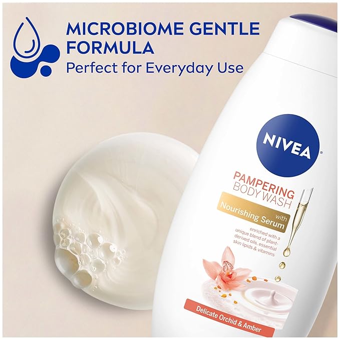NIVEA Delicate Orchid and Amber Body Wash with Nourishing Serum, 20 Fl Oz Bottle (Pack of 2)