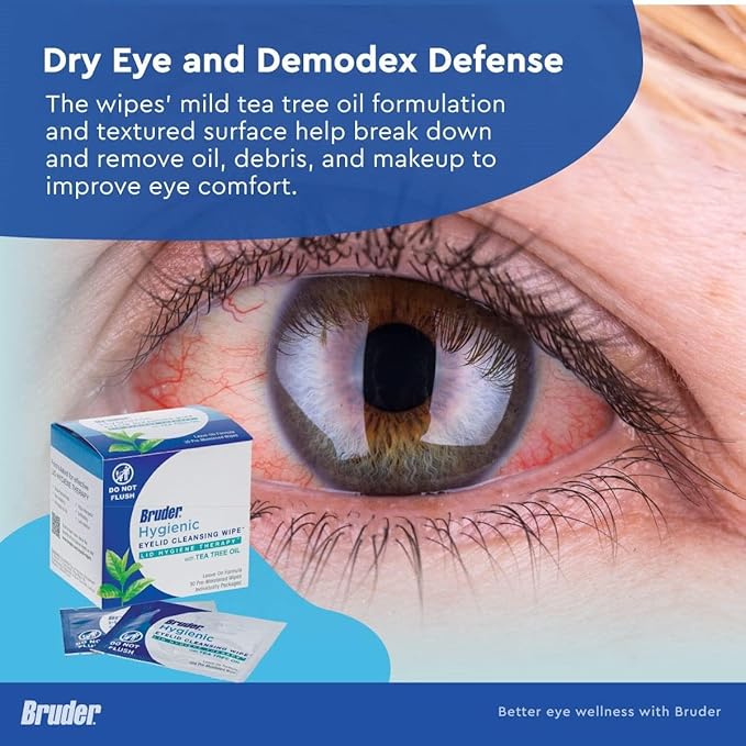 Hygienic Eyelid Cleansing Wipes with Tea Tree Oil 30 Count Box (Pack of 3) l Relief from Demodex l Pre-Moistened, Rinse-Free Exfoliating Wipes Remove Excess Oil and Debris from Eyelids