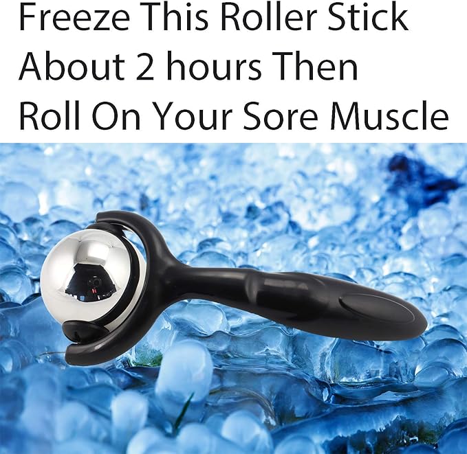 Roller Massage Ball - Ergonomic Handle Cold Warm Compression Temperature Keeper Stainless Steel Muscle Pain Relief Body Neck Shoulder Back Leg Calf Therapy Ice Heat Hot-Roller Stick