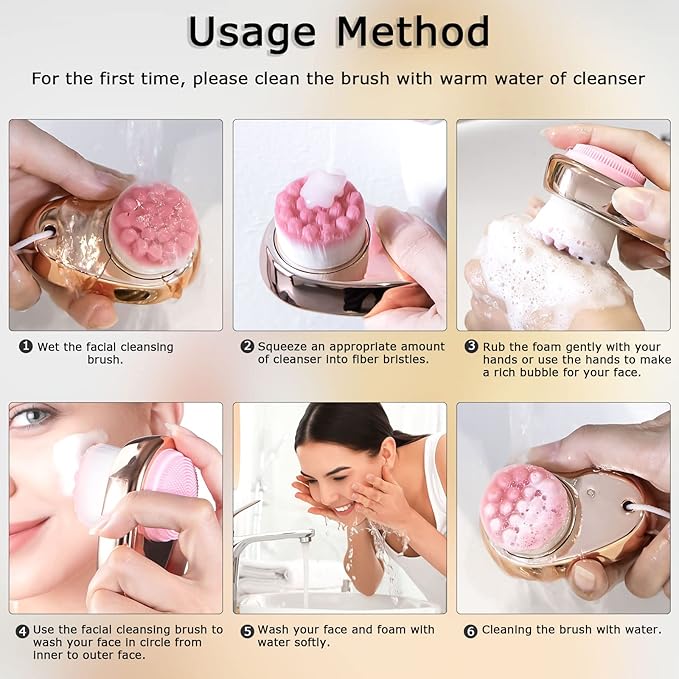 2 PCS Facial Cleansing Brush 2 in 1 for Face Exfoliation, Dual Sided Silicone Face Scrubber Soft Microfiber Face Scrub Brush for Pore Deep Cleansing & Skincare with Lid (Random Gold/Black Gold