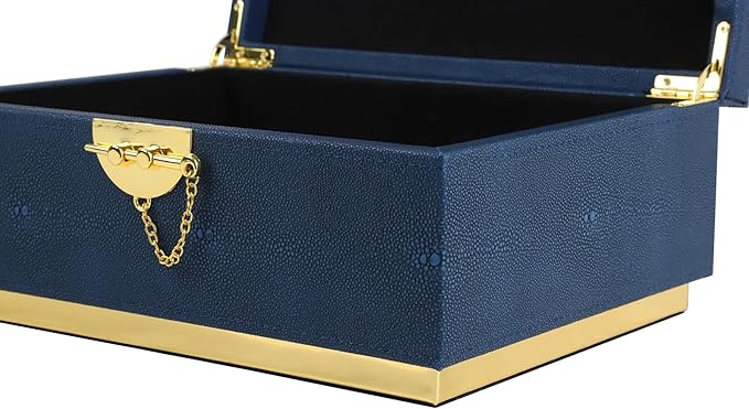 HofferRuffer Elegant Faux Leather Decorative Box, Storage Jewelry Box Organizer, Large Dresser Cosmetic Organizer Holder, Classic Jewelry Accessory Organizer, 11x8x4.8 inches (Blue)