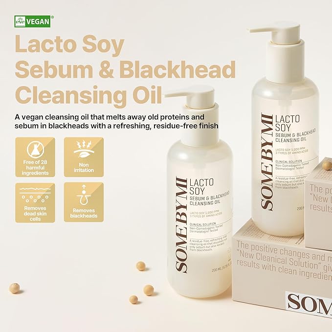 SOME BY MI Lacto Soy Sebum & Blackhead Cleansing Oil – 6.76oz, 200ml – Korean Vegan Makeup-Removing Oil Cleanser with Soybean Extract & Serine – Deep Cleansing for Blackheads & Pore – Korean Skin Care