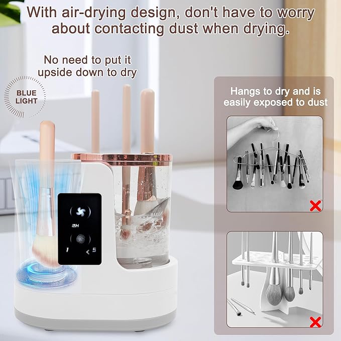 Electric Makeup Brush Cleaner Machine With Makeup Brush Dryer, Automatic Spinning Cosmetic Brushes Cleaner Tool Fit for All Size Makeup Brush with Makeup Brush Cleaning Mat