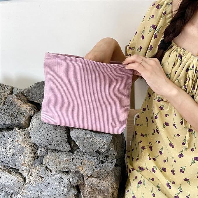SxoSyo Cosmetic Bags for Women Makeup Bag Large Purse Travel Toiletry Zipper Storage Pouch Make up Brushes Organizer for Gifts (Corduroy, Pink)