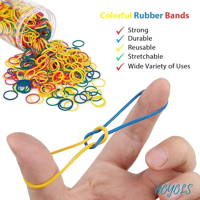 HOYOLS 1/2 Inch Small Rubber Bands for Hair Ties Assorted Rainbow Elastics Mini Reusable Rubberband for Braiding Colorful for Baby Girl Infants Toddler Supplies 1000pcs (S) Latex-Free