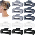 12 Pcs Large Hair Clips for Women, 4.2 Inch Square Claw Clips, Colorful Hair Claw Clips for Thick and Thin Hair, Bulk Hair Accessories for Women and Girls - Grey