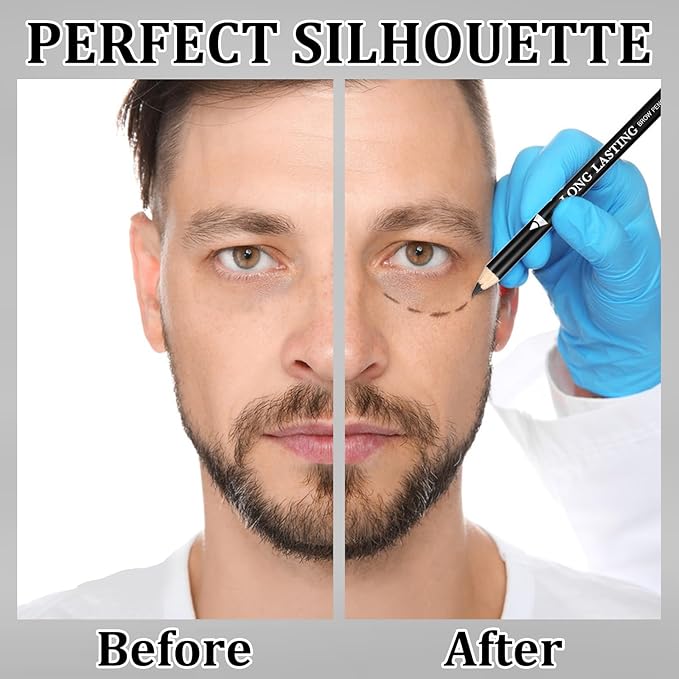 12Pcs Barber Pencil with 2 Sharpener, Magic Hairline Pencils for Lineup Beard Shaping Beard Guide Pen Barber Chalk for Men Beards Hair Makeup Design White Black Dark Brown Light Brown