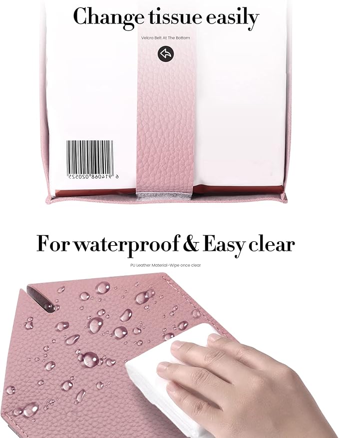 Tissue Box Cover, Jeethemy Square PU Leather Tissue Box Holder, Modern Tissue Case Facial Paper Organizer Dispenser，5X5X5'',Single Pink