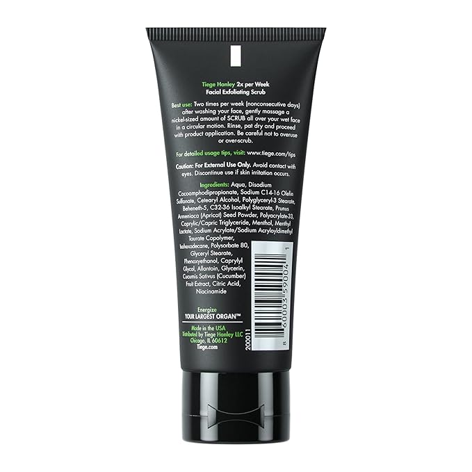 Tiege Hanley Exfoliating Face Wash for Men, Gentle Fragrance-Free Face Scrub With Apricot Seed Powder, Vitamin B3, & Allantoin, Cooling Exfoliator, Gentle on Sensitive Skin, Men’s Skin Care, 2 FL Oz
