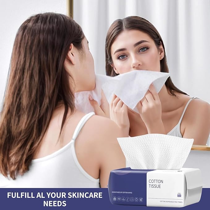 Disposable Face Towel, 600 Count Face Towels, for Washing Soft Cotton Dry Wipes Facial Cloths Towelettes for Washing and Drying, Facial Tissue for Cleansing, Skincare and Makeup Remover