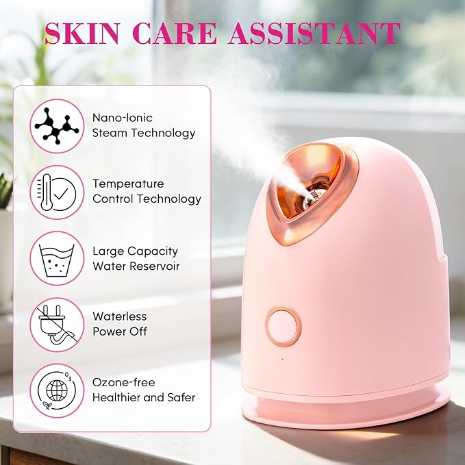 Facial Steamer Spa Kit, Skin Scrubber, Nano Ionic Face Steamer for Deep Cleaning Unclogs Pores, Warm Mist Humidifier Steamer for Face Home Sauna SPA