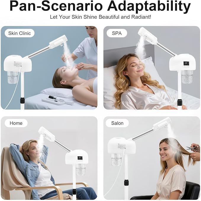 Professional Facial Steamer, Face Steamer for Facial with Hot Mist Function, Free-Standing Ozone Facial Steamer On Wheels, 360° Rotatable Nozzle for Beauty Salon or Home (110)