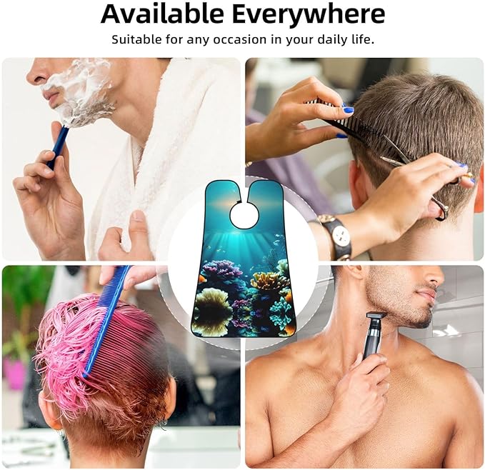 Underwater Scenery Print Beard Bib Shaving Apron, Beard Hair Trimming Cape Gift For Dad