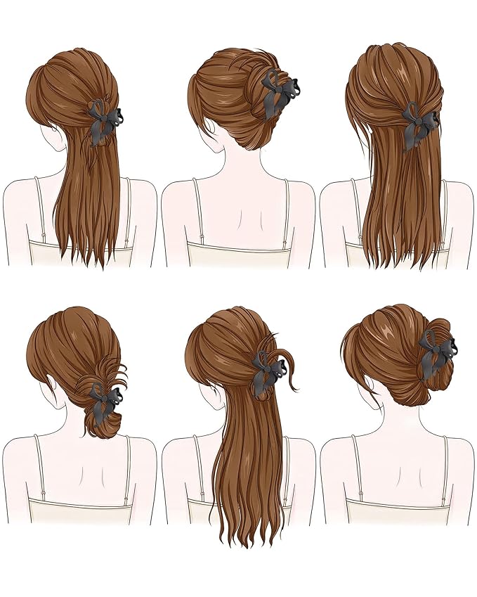 Mesovor 4 Pack Cute Bow Claw Clip for Women, Nonslip Large Matte Strong Hold Bows Hair Clips for Thin and Thick Hair | Chic Hair Styling Accessories (4.1" Black, Grey, Khaki, Brown)