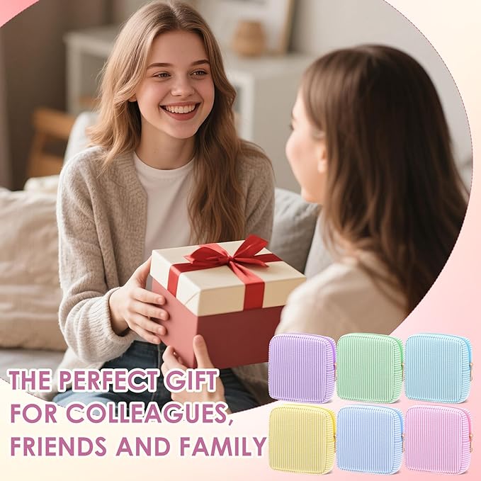 Sanwuta 6 Pcs Seersucker Cosmetic Bag Bulk Pinstripe Makeup Bag for Women Aesthetic Cute Travel Toiletry Organizer Preppy Storage Pouch for Wedding Bridesmaid Christmas Gift(Small,Pastel Color)