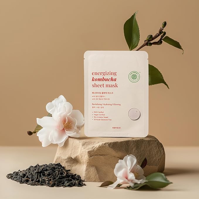 EWG Verified Kombucha Sheet Mask Lyocell 3D Snow Crystal Sheet Fermented Bifida 20 Harsh Chemicals Free Clean & Radiant Skin 10 Count
