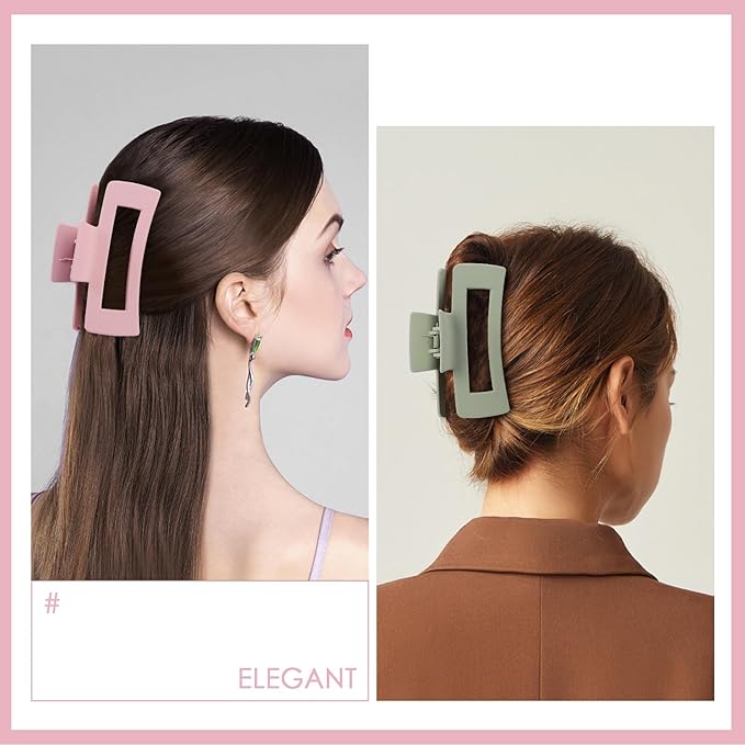 8 Pcs Large Hair Claw Clips 4.1 Inch Non-slip Big Square Matte Hair Claws for Women, Strong Hold Banana Clip for Thick Thin Hair(White/Green/Pink/Black)