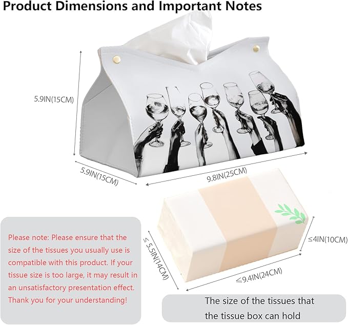 Blck And White Cheers Leather Tissue Box Cover Rectangle,Holiday Party Decor Toilet Paper Box Holder,Decorative Facial Paper Case for Living Room Bathroom Kitchen Office Desk,9.8x5.9x5.9In