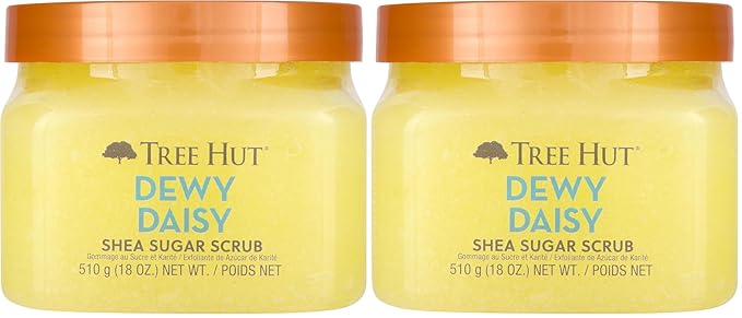 Tree Hut Dewy Daisy Shea Sugar Scrub, Exfoliating, Hydrating & Moisturizing Body Scrub with Shea Butter & Nourishing Essential Oils, Smooth & Soften Skin, 18 oz (Pack of 2)