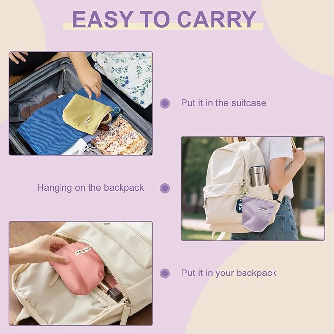 4 Pcs Period Bags for Teen Girls, Cute Sanitary Napkin Storage Bag, Discreet Menstrual Pouch, Mini Makeup Bag, Travel Toiletry Bags