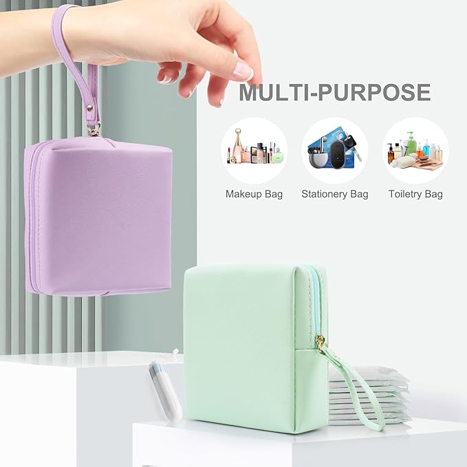 Sanitary Napkin Period bag for Women, Sanitary Napkin Storage Bag, PU Leather Sanitary Pad Bags Pounch, Portable Tampons Zipper Organizer Bag with Handle for Ladies
