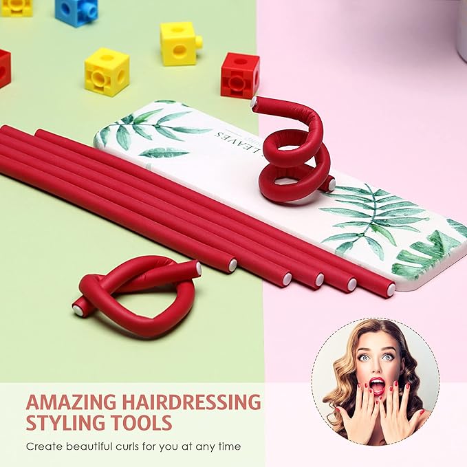 WILLBOND 60 Pieces Flexible Curling Rods Hair Curlers Rollers Twist Flexi No Heat Rods Rollers for Long Short Hair Women(0.4 x 7 Inch,Red)