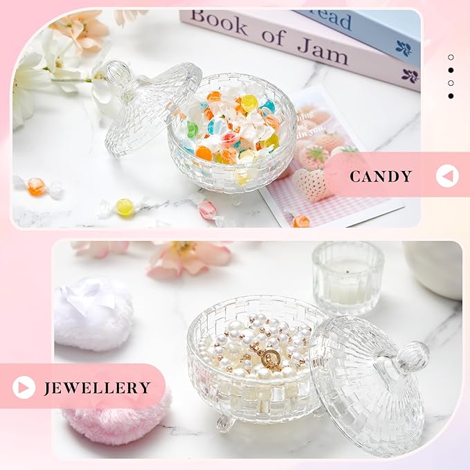Tioncy 3 Pcs Large Body Powder Puff and Container Valentine's Day gift Powder Container with Puff Crystal Case Soft Washable Reusable Velour Face Body Glitter Wet Dry Makeup(Weave Design,Clear)