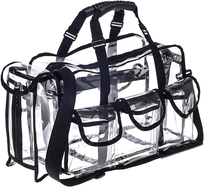 Professional Clear PVC Makeup Kits Organizer Make up Set Bag MUA Carry All Artist Transparent Vinyl Travel Cosmetic Bag with 6 External Pockets & Tissue Holder