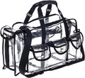 Professional Clear PVC Makeup Kits Organizer Make up Set Bag MUA Carry All Artist Transparent Vinyl Travel Cosmetic Bag with 6 External Pockets & Tissue Holder