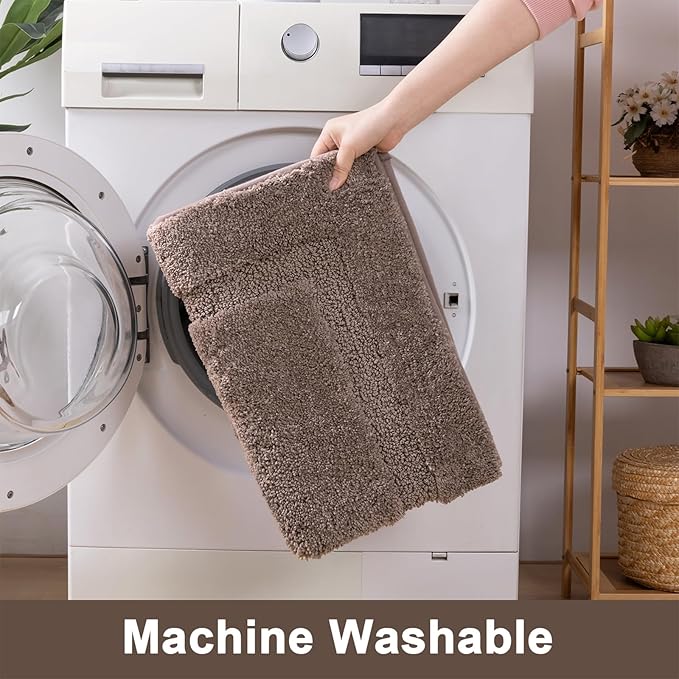 SHACOS Brown Bathroom Rugs Sets 3 Piece, 20"x32" + 20"x47" Non Slip Bath Mat 20"x24" U Shaped Toilet Rugs Washable, Soft Fluffy Water Absorbent Bathroom Floor Mat Rug