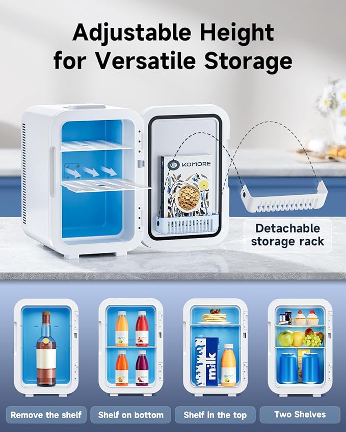 Small Mini Fridge, 18L Portable Tiny Fridge for Skincare, 120V/12V Makeup Refrigerator Mini, Thermoelectric Cooler & Warmer for Drinks, Food, Cosmetics for Office/Dorm/Car/Travel, White